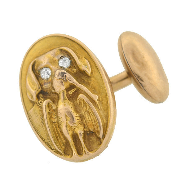 Victorian 14kt & Diamond Hunting Dog Cufflinks
