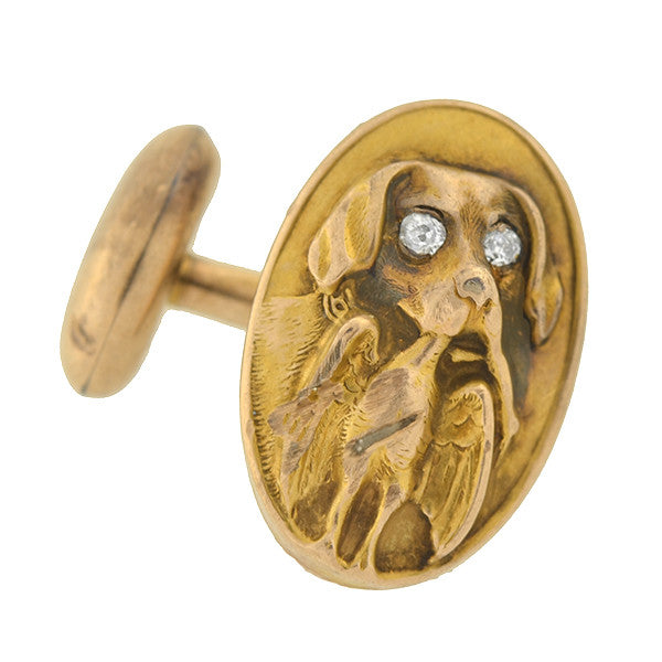 Victorian 14kt & Diamond Hunting Dog Cufflinks