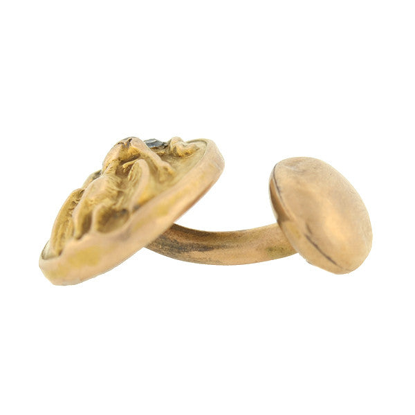 Victorian 14kt & Diamond Hunting Dog Cufflinks