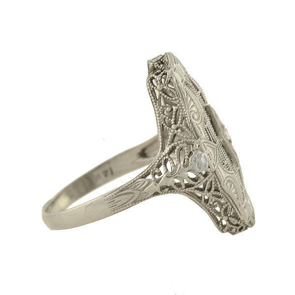 Art Deco 14kt Diamond Geometric + Floral Filigree Ring