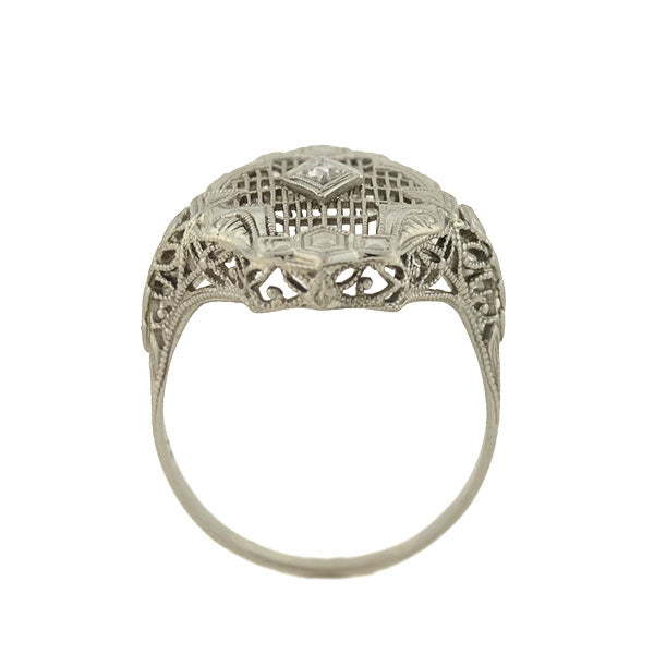 Art Deco 14kt Diamond Geometric + Floral Filigree Ring