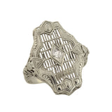 Art Deco 14kt Diamond Geometric + Floral Filigree Ring