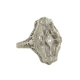 Art Deco 14kt Diamond Geometric + Floral Filigree Ring