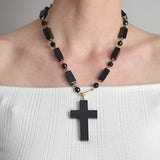 Victorian Large 14kt Carved Onyx Cross Pendant