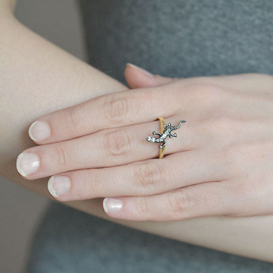 Victorian 14kt Gold & Diamond Lizard Ring