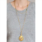 Art Deco 14kt Watch Chain w/ Agate & Crystal Beads 51"