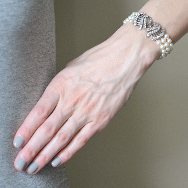 Retro 14kt 3-Strand Pearl & Diamond Bracelet