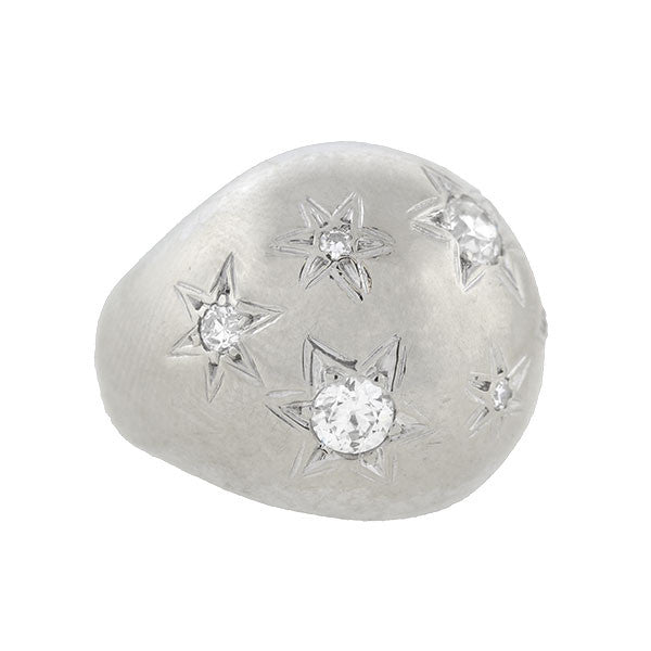 Retro 14kt Diamond Etched Starburst Dome Ring .75ctw