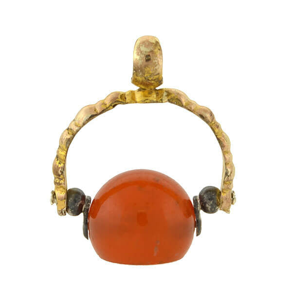Victorian 14kt + Steel Carnelian Intaglio Spinner Fob
