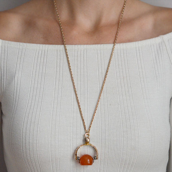 Victorian 14kt + Steel Carnelian Intaglio Spinner Fob