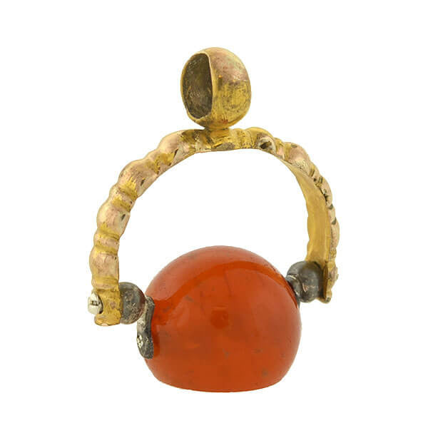 Victorian 14kt + Steel Carnelian Intaglio Spinner Fob