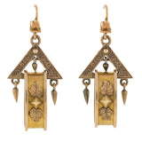 Victorian 15kt Gold Dangling Triangle & Hoop Earrings