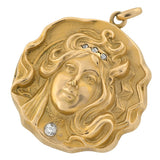 Art Nouveau 15kt Repousse & Diamond Maiden Locket