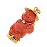 Vintage 18kt Carved Coral & Diamond Figural Pendant
