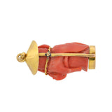 Vintage 18kt Carved Coral & Diamond Figural Pendant