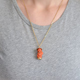 Vintage 18kt Carved Coral & Diamond Figural Pendant
