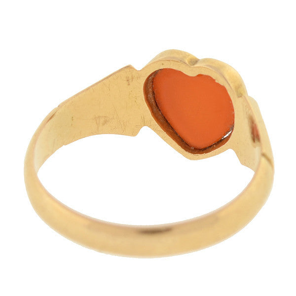 Art Nouveau 18kt Yellow Gold Banded Agate Heart Ring