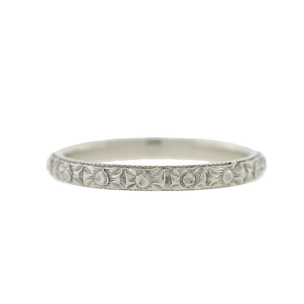 Late Victorian 18kt White Gold Carved Band