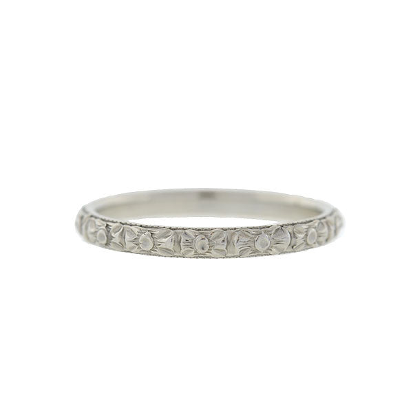 Late Victorian 18kt White Gold Carved Band