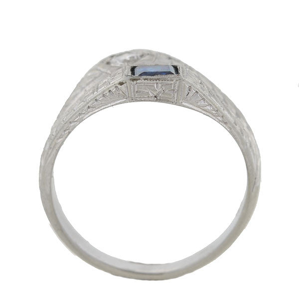 Art Deco 18kt Sapphire & Diamond Double Band
