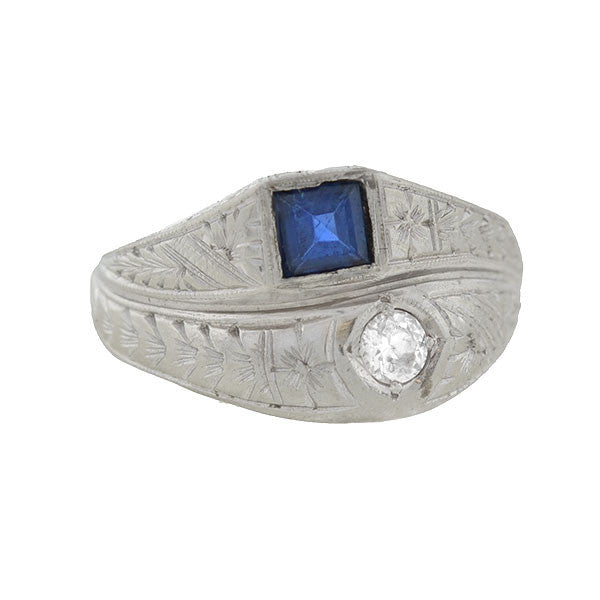 Art Deco 18kt Sapphire & Diamond Double Band