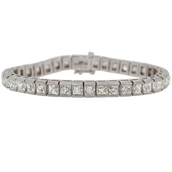 Custom Art Deco Style Platinum + French Cut Diamond Line Bracelet 20.90ctw