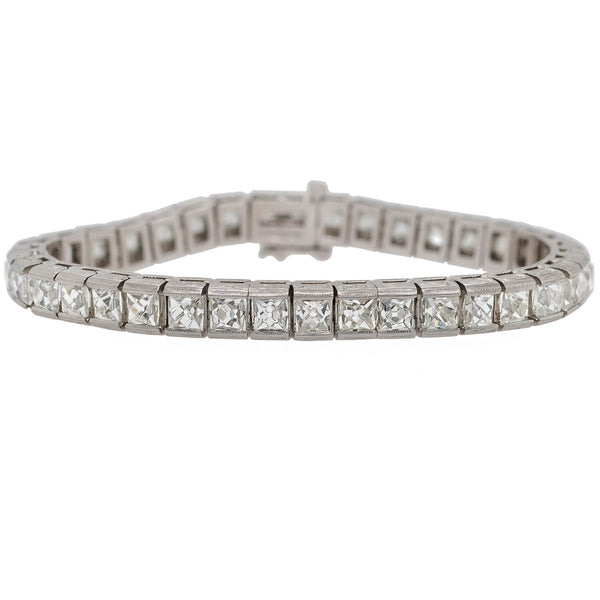 Custom Art Deco Style Platinum + French Cut Diamond Line Bracelet 20.90ctw