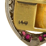 Edwardian Platinum/14kt Ruby + Diamond "21" Golden Door Charm Pendant