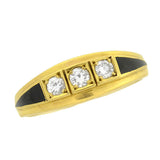 Art Deco French 18kt Diamond Enamel 3-Stone Ring