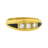 Art Deco French 18kt Diamond Enamel 3-Stone Ring