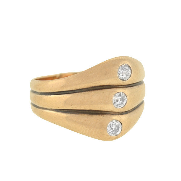 Retro 14k Diamond Three Band Ring