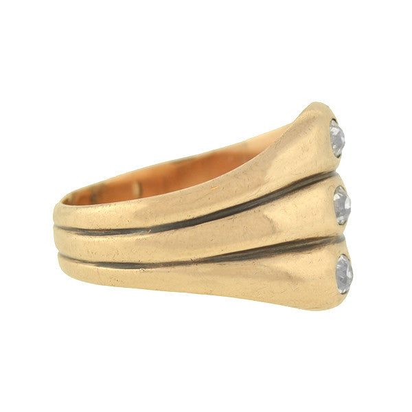 Retro 14k Diamond Three Band Ring