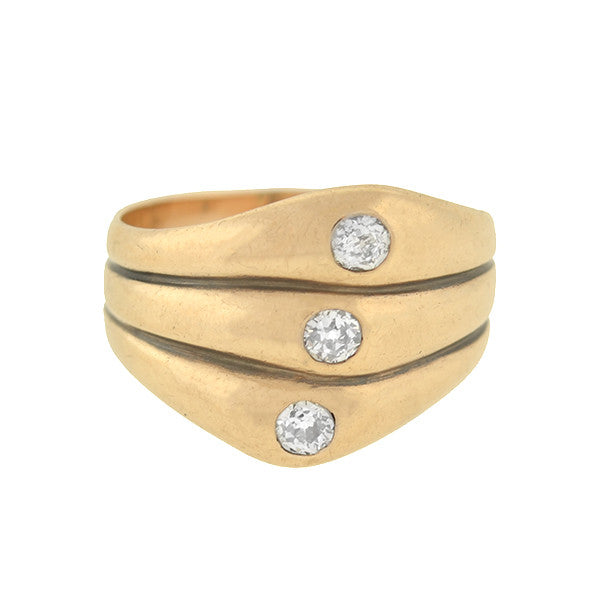 Retro 14k Diamond Three Band Ring
