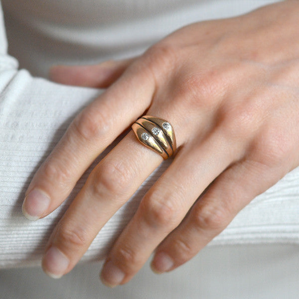 Retro 14k Diamond Three Band Ring