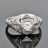 Art Deco Platinum/18kt Diamond Engagement Ring 0.35ct