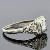 Art Deco 18kt Filigree Diamond Engagement Ring 0.30ct