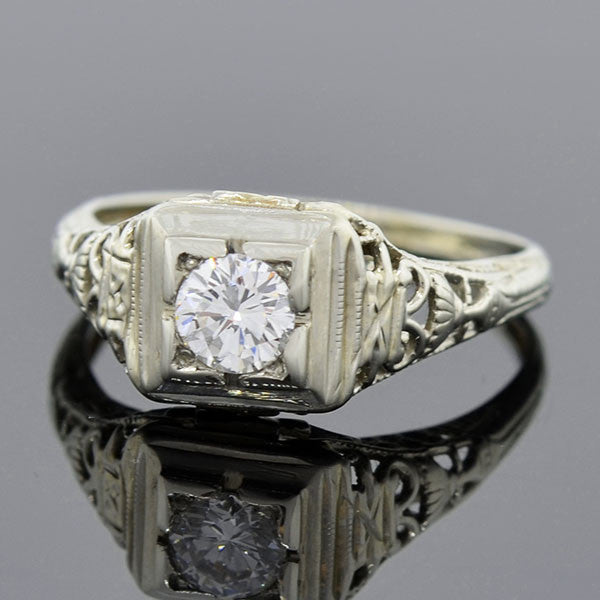 Art Deco 18kt Filigree Diamond Engagement Ring 0.30ct