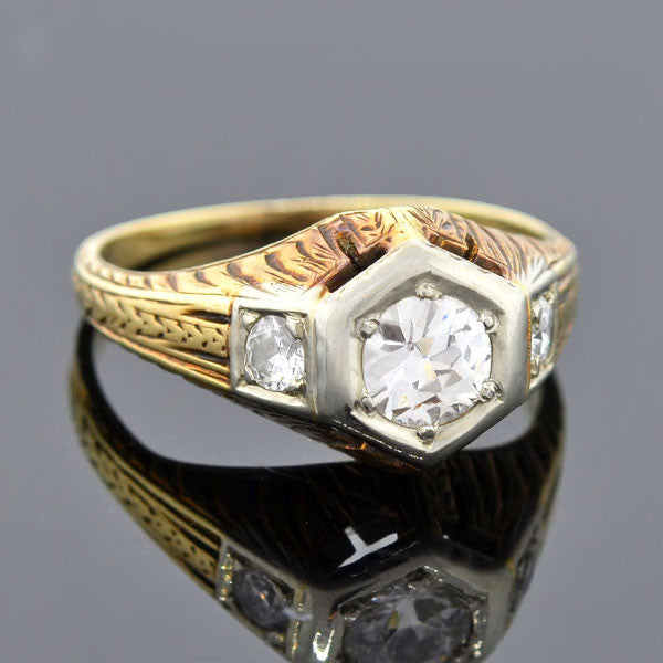 Edwardian Mixed Metals Diamond Engage Ring 0.50ctw
