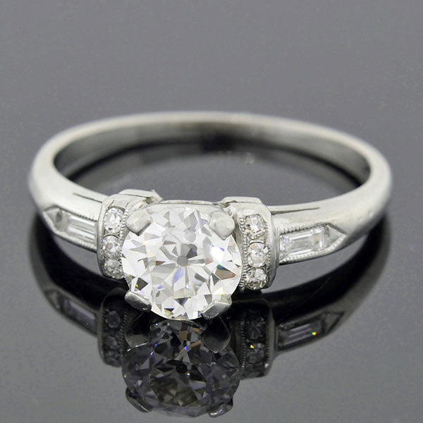 Late Art Deco Platinum Diamond Engagement Ring 0.51ctw