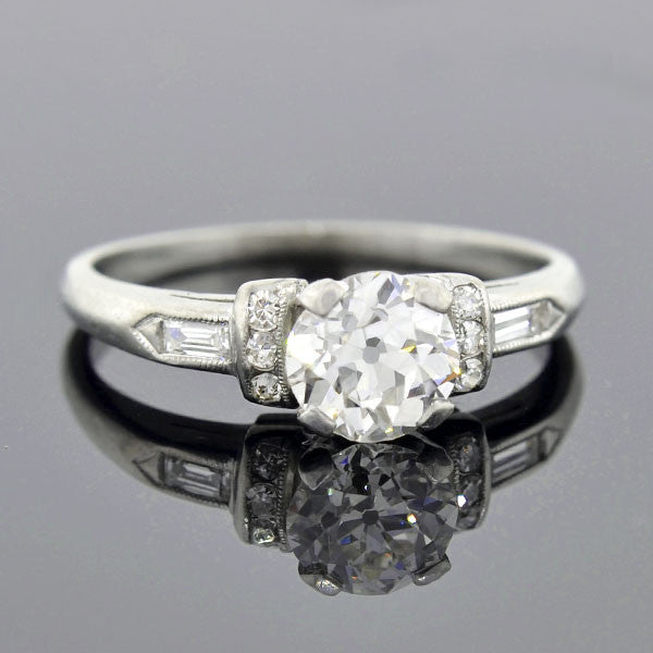 Late Art Deco Platinum Diamond Engagement Ring 0.51ctw