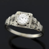Art Deco 18kt White Gold & Diamond Engagement Ring .36ct