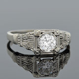 Art Deco 18kt White Gold & Diamond Engagement Ring .36ct