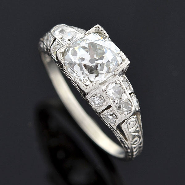 Art Deco Platinum Diamond Engagement Ring 1.23ct