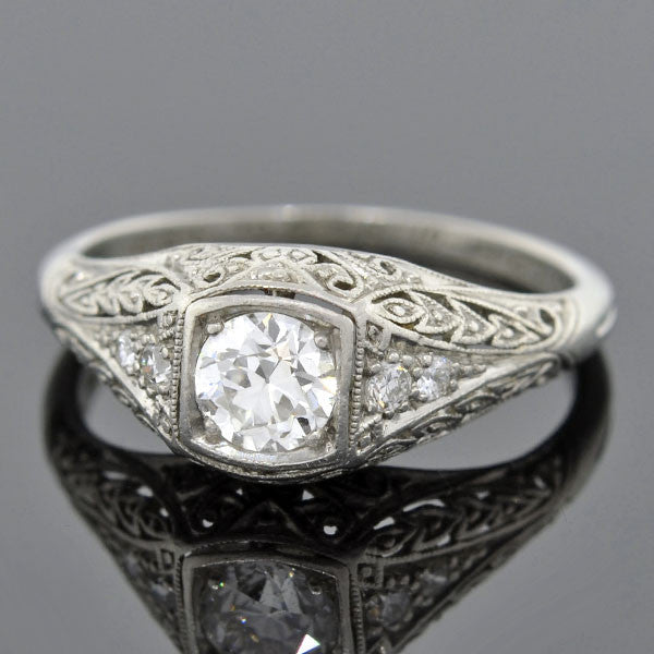 Art Deco Platinum Diamond Engagement Ring 0.35ct