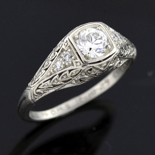 Art Deco Platinum Diamond Engagement Ring 0.35ct