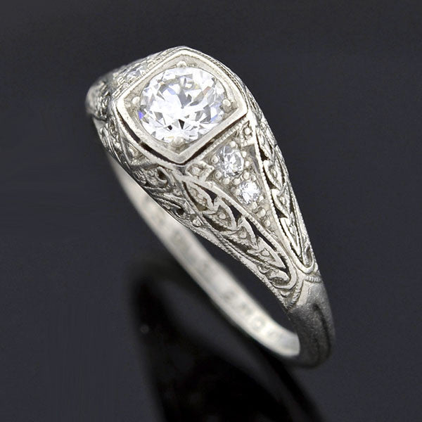 Art Deco Platinum Diamond Engagement Ring 0.35ct