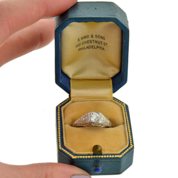 Art Deco Platinum Diamond Engagement Ring 0.35ct