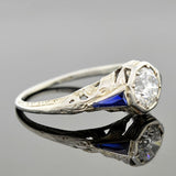 Art Deco 18kt Diamond & Sapphire Engagement Ring .82ct