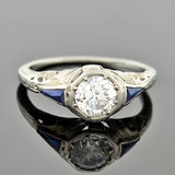 Art Deco 18kt Diamond & Sapphire Engagement Ring .82ct