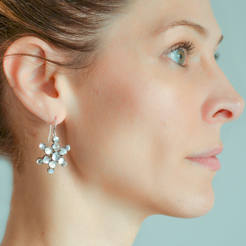 Victorian Sterling Cabochon Moonstone Cluster Earrings